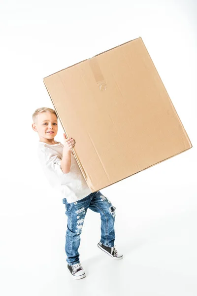Boy with cardboard box — Stock Photo