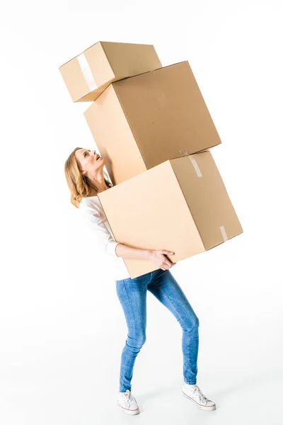 Jeune femme avec des boîtes — Photo de stock