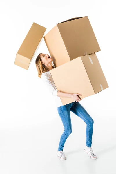 Young woman with boxes — Stock Photo