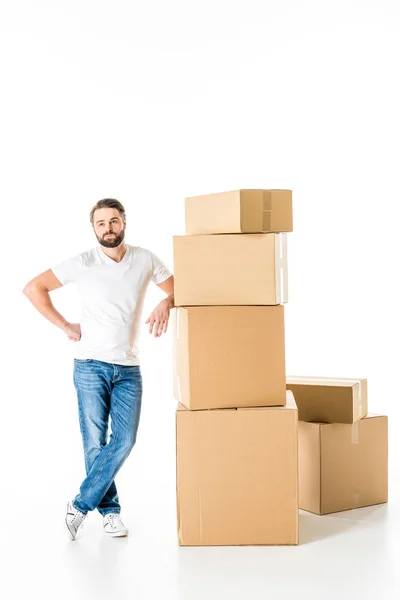 Homme avec boîtes en carton — Photo de stock