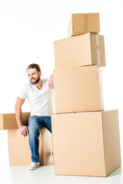 Man with cardboard boxes — Stock Photo