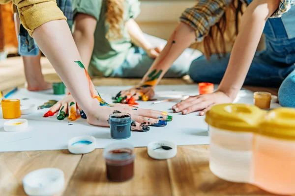 Children painting with hands — Stock Photo