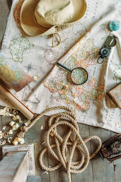 Map and traveling items — Stock Photo