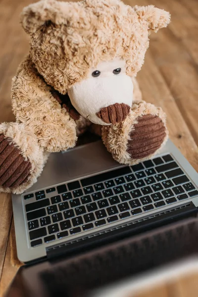 Teddy bear and laptop — Stock Photo