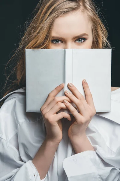 Girl wearing white male shirt — Stock Photo