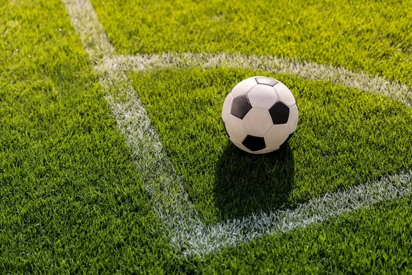 Pelota de fútbol en la hierba - foto de stock