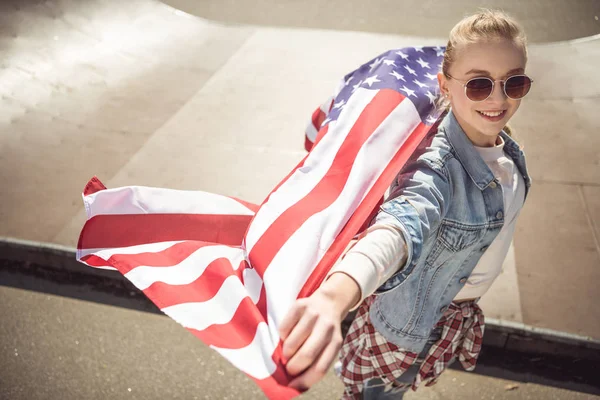 Girl with american flag — Stock Photo