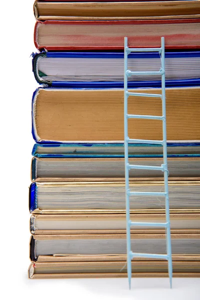 Pila de libros con escalera - foto de stock