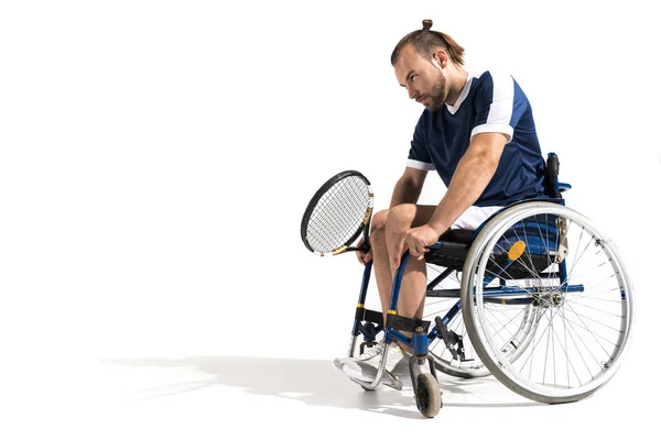 Pensive disabled tennis player — Stock Photo