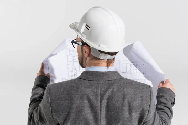 Disabled architect with blueprint — Stock Photo