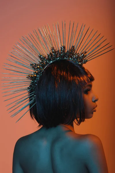 African american woman in gorgeous headpiece — Stock Photo