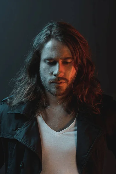 Handsome long haired man — Stock Photo