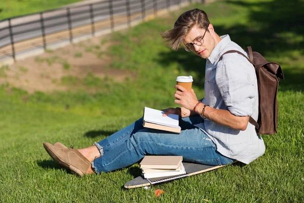 Uomo lettura libro nel parco — Foto stock