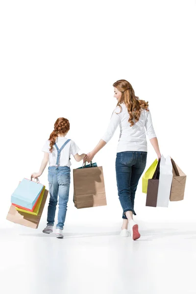 Mãe e filha com sacos de compras — Fotografia de Stock