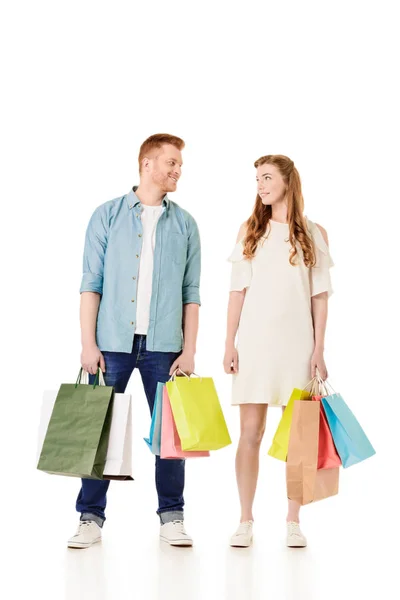 Pareja con bolsas de compras - foto de stock