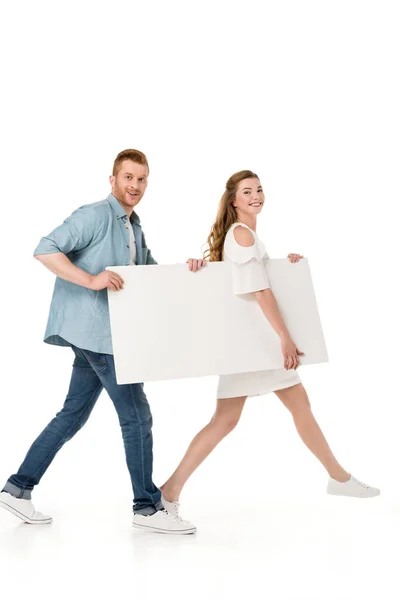 Couple holding blank banner — Stock Photo