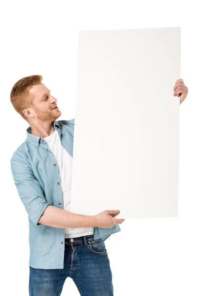 Homem segurando banner em branco — Fotografia de Stock