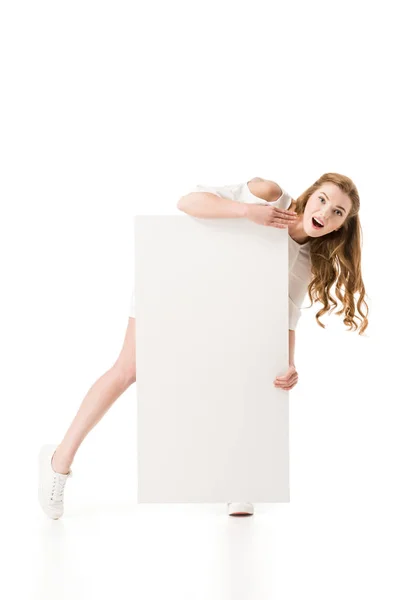 Mulher segurando cartaz em branco — Fotografia de Stock