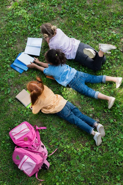 Crianças lendo livros no parque — Fotografia de Stock