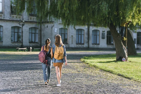 Девушки прогуливаются в университетском парке — стоковое фото