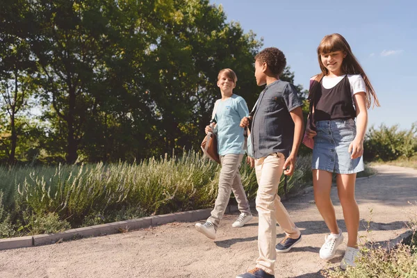 Adolescentes multiétnicos caminando en el parque - foto de stock