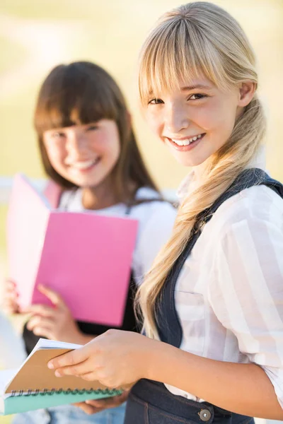 Happy teenage schoolgirls — Stock Photo