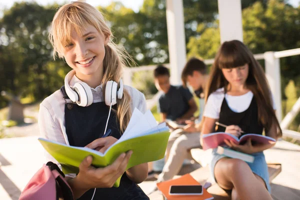 Happy teenage schoolgirls — Stock Photo
