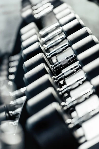 Row of dumbbells in gym — Stock Photo