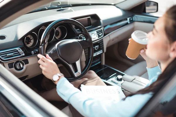 Woman driving car — Stock Photo