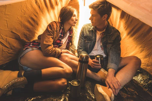 Couple in tent — Stock Photo