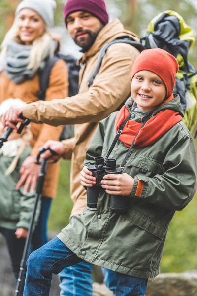 Smiling boy with binoculars — Stock Photo