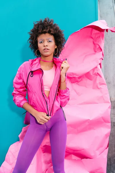 Afro model in 80s style clothes — Stock Photo