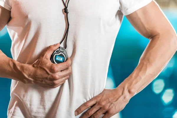 Swim trainer with stopwatch — Stock Photo