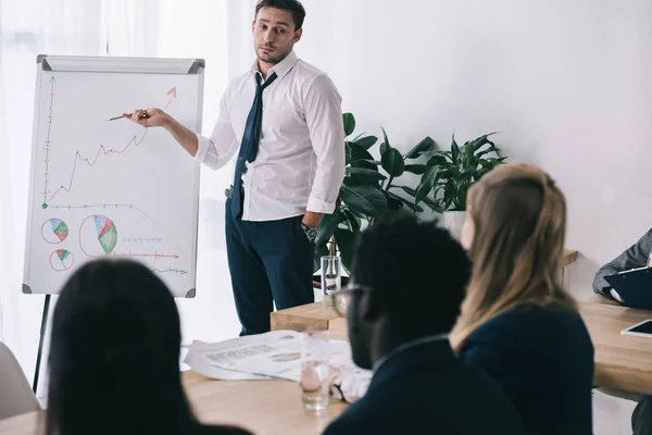 Untidy young businessman making presentation at office — Stock Photo