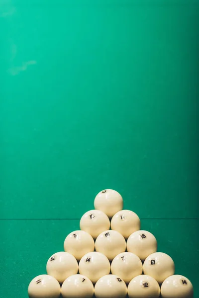 Green gambling table with balls for russian pool — Stock Photo