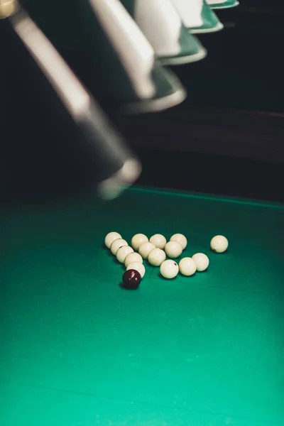 Green gambling table with balls for russian pool — Stock Photo