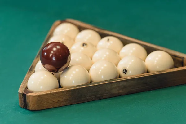 Closeup view of russian pool balls set in triangle — Stock Photo