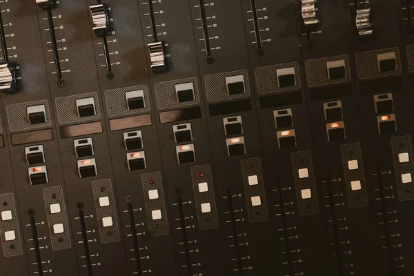Top view of analog graphic equalizer at recording studio — Stock Photo