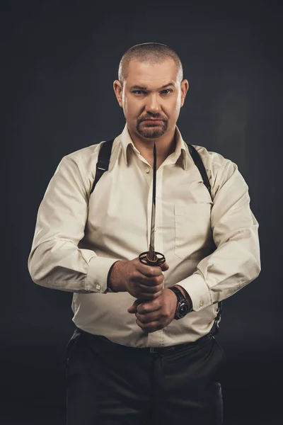 Yakuza member with tanto knife looking at camera — Stock Photo