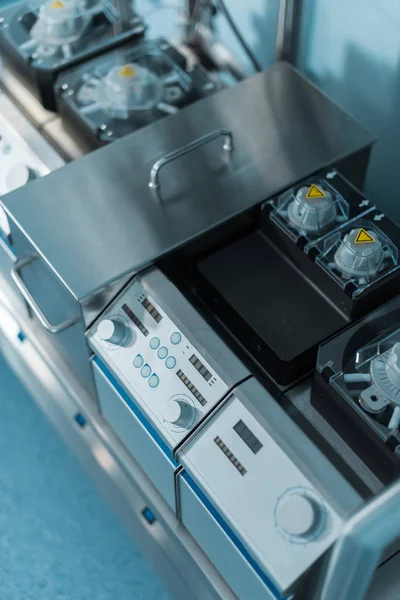 High angle view of medical stainless equipment in surgery room — Stock Photo