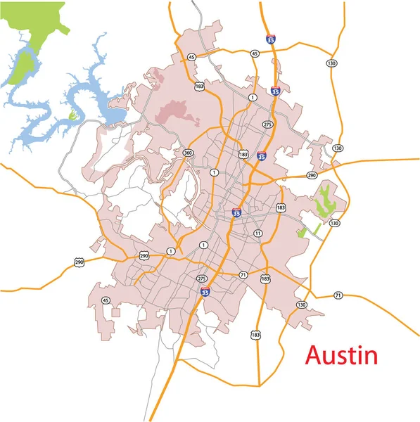 Mapa detalhado do vetor de Austin, Texas, EUA Ilustrações De Bancos De Imagens Sem Royalties