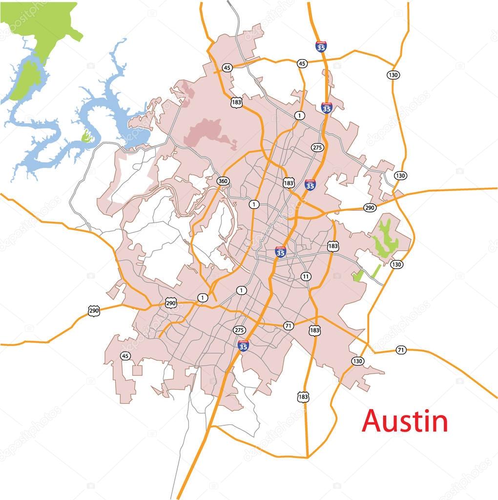 Austin, Texas, USA Detailed Vector Map
