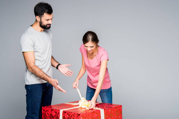 Couple with red gift box 