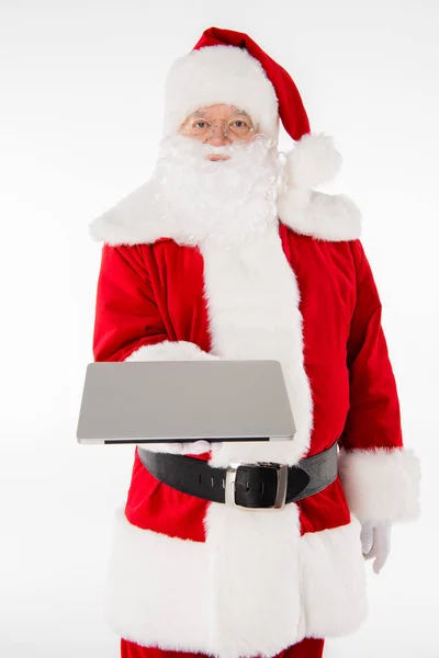 Santa Claus mostrando portátil - foto de stock