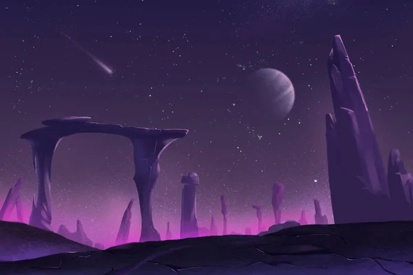 Fantasztikus és egzotikus Allen bolygó környezet: egy nyugodt éj — Stock Fotó