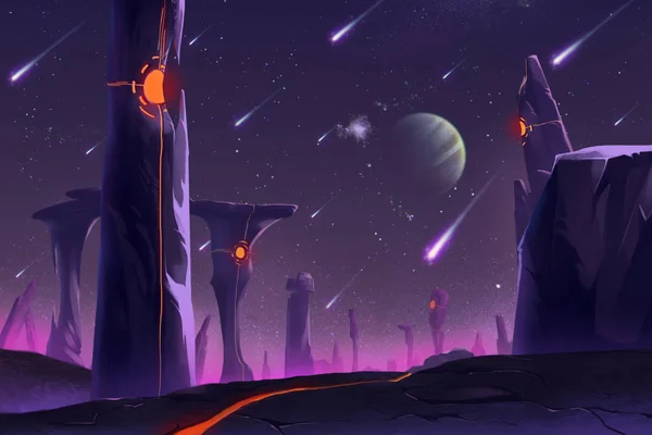 Die Fantastische Und Exotische Umgebung Des Planeten Stonehenge Videospiels Digitales — Stockfoto