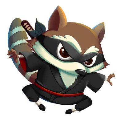 Beyaz arka plan üzerinde Ninja Kung-Fu Rakun izole