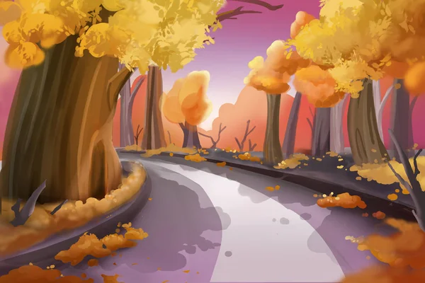 Pintura fantástica del estilo de la acuarela: camino del bosque — Foto de Stock