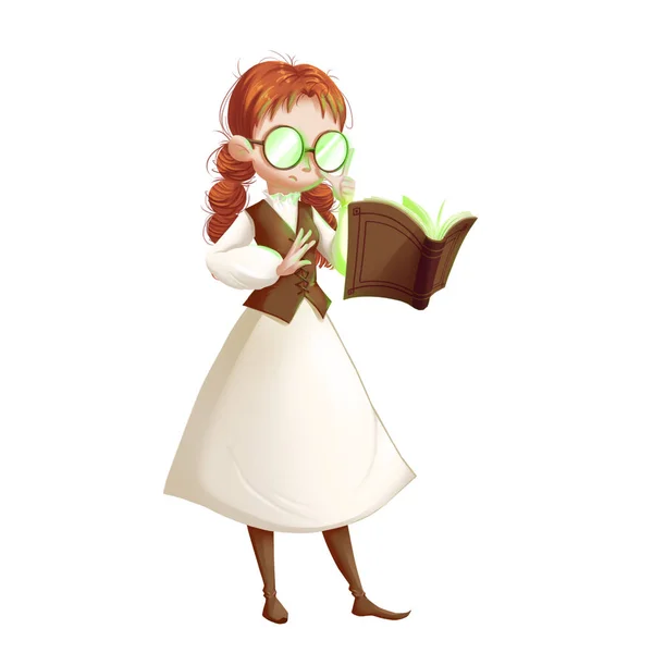 Coole Charakterserie: magisches Mädchen isoliert auf weißem Hintergrund — Stockfoto