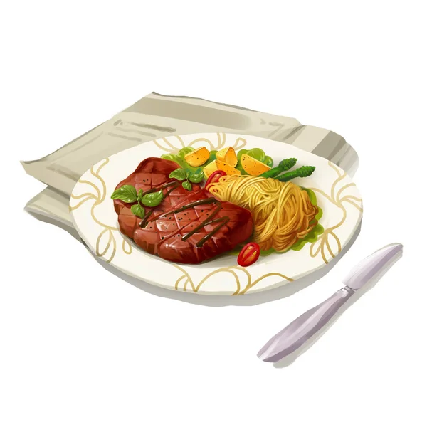 Westliches Essen, Steak isoliert auf weißem Hintergrund — Stockfoto